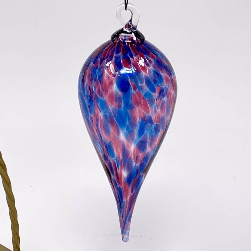 Studio Art Glass Hand-Blown Large 6"+ Tear-Drop Ornament Blues & Reds